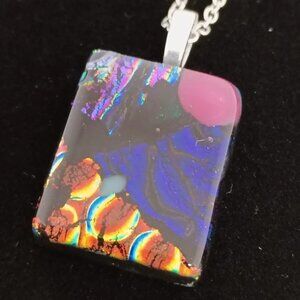 Hand Crafted Dichroic Fused Glass Pendant W/Chain #1502